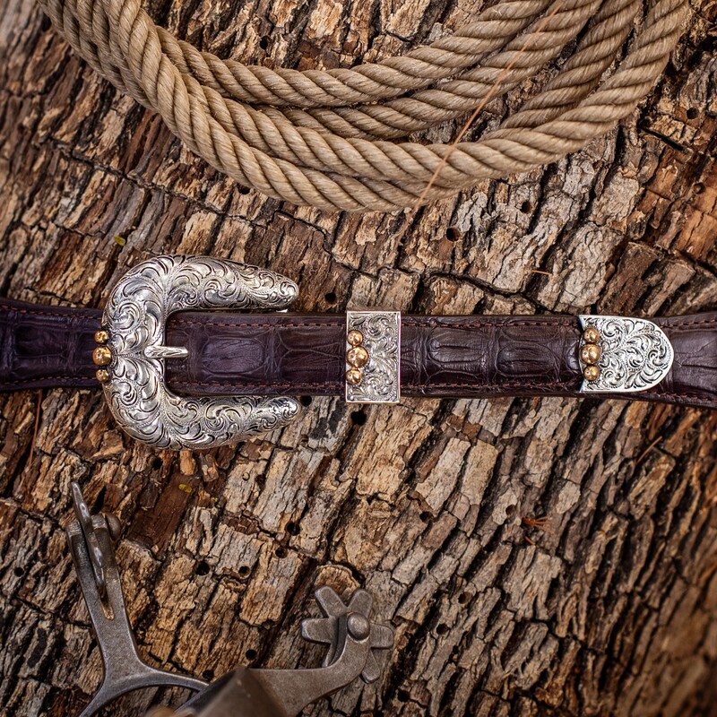 A western silver belt buckle - Sterling Silver Buckle Set